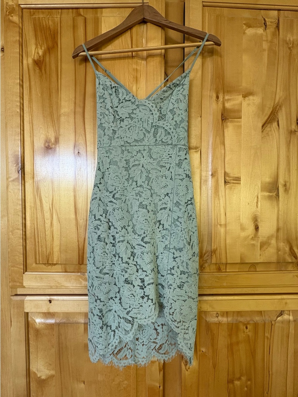 Lulu's Sage Green Lace Backless Slip Dress